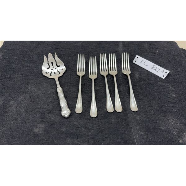 Birks Sterling Serving Fork & 5 Forks