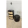 Image 1 : Three-Drawer Storage Unit and Round Faux Leather Ottoman