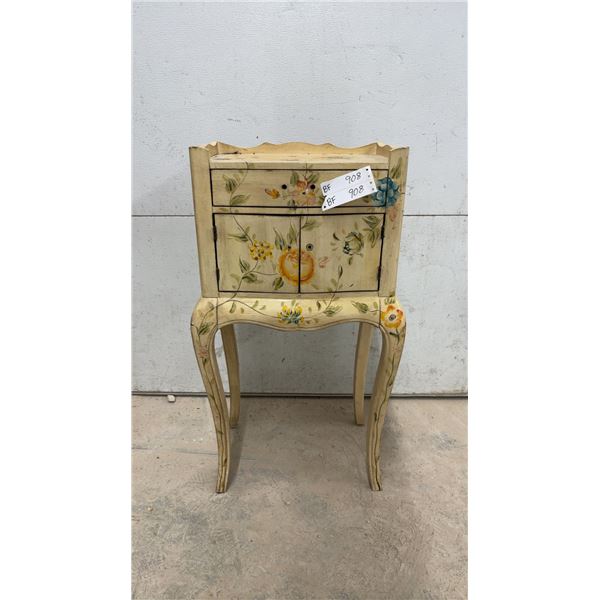 Hand-Painted Floral Nightstand with Drawer and Cabinet Doors, 18 × 13 × 33"