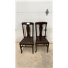 Image 1 : Pair of Vintage Dark Wood Dining Chairs, Splat Back, Upholstered Brown Seats