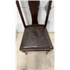 Image 4 : Pair of Vintage Dark Wood Dining Chairs, Splat Back, Upholstered Brown Seats