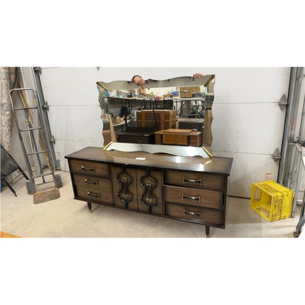 Mid-Century Modern Dresser and Mirror, 72 × 17 × 30"