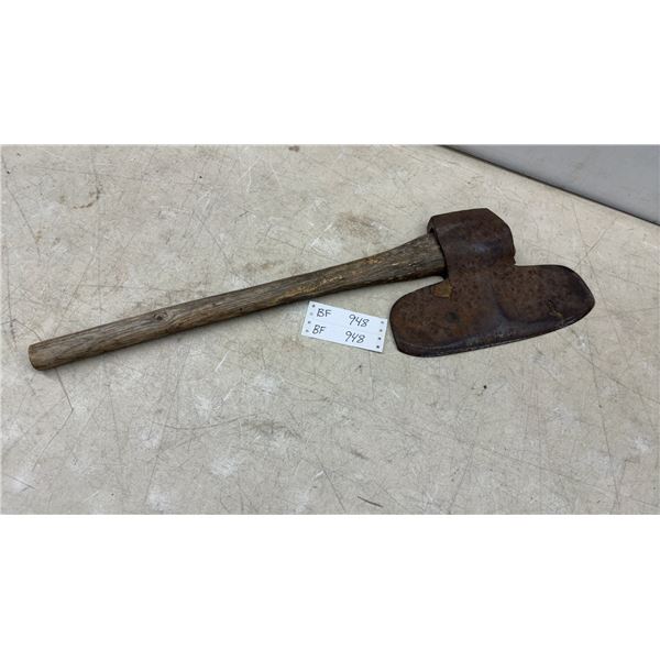 Antique Broad Axe Hewing Axe with Wooden Handle