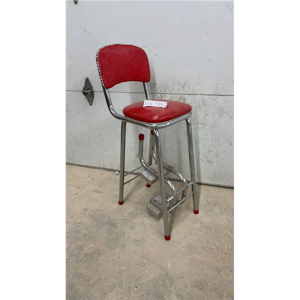 Vintage Cosco Mid-Century Chrome Kitchen Step Stool Chair, Red Vinyl