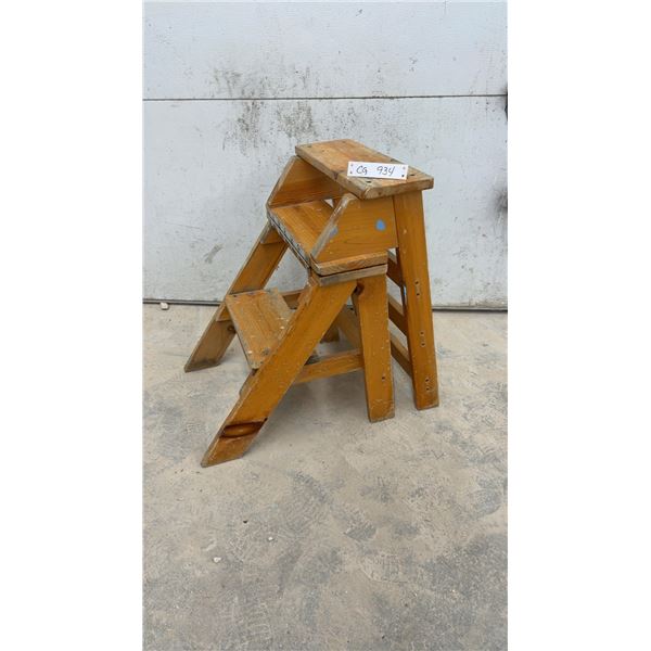 Vintage Wooden Convertible Step Stool Chair with Slatted Back