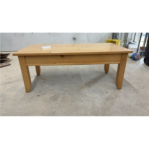 Pine Wood Coffee Table with Drawer, 19 × 48 × 24"