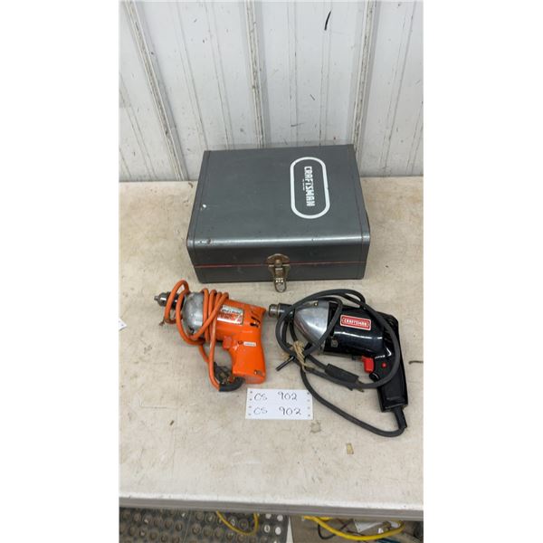 Craftsman Metal Case with Accessories, Black and Decker 78-1 Drill, and Craftsman Drill
