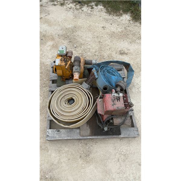 Pallet Lot: Briggs and Stratton 3 HP Pump, Red Pump, 2 Coils of Hose