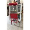 Image 1 : Red Popcorn Machine on Cart with Gold Wheels, 60 × 30 × 18”