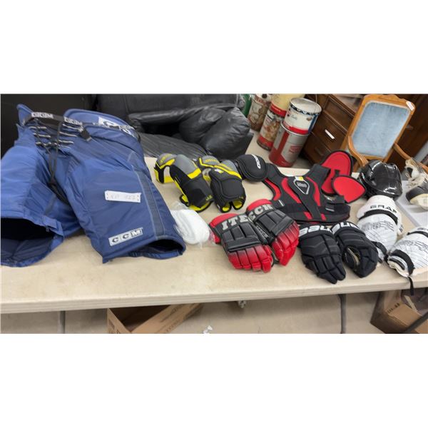 Hockey Equipment: Pants, Gloves, CCM Shoulder Pads, Skates, and More