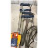 Image 3 : Assorted Hand and Power Tools: Gander Gloves, Clamps, Hammer, and Sander