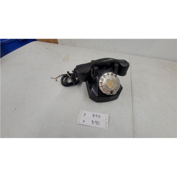 Vintage Black Bakelite Rotary Telephone with Hexagonal Base, Mid-20th Century