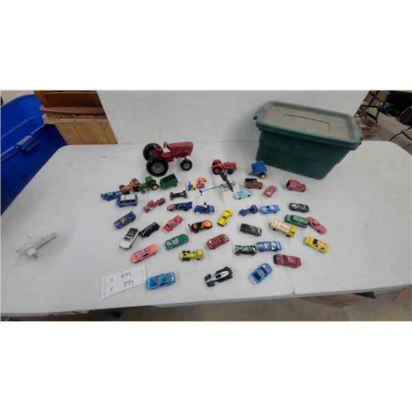Large Lot of Diecast Toy Vehicles: Hot Wheels, Tractors, Race Cars, and Trucks