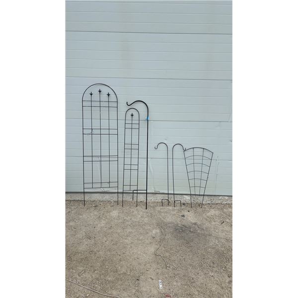 Black Metal Garden Trellises, Fan Trellis, and Shepherd's Hooks, Largest 72"