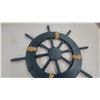 Image 3 : Decorative Wooden Ship's Wheel, Rope Accents, Distressed Blue-Gray, 19" Diameter