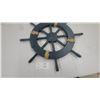 Image 4 : Decorative Wooden Ship's Wheel, Rope Accents, Distressed Blue-Gray, 19" Diameter