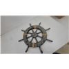 Image 5 : Decorative Wooden Ship's Wheel, Rope Accents, Distressed Blue-Gray, 19" Diameter
