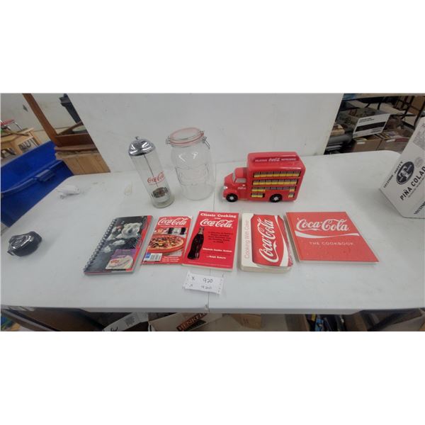 Coca-Cola Ceramic Delivery Truck Cookie Jar, Cookbooks, and Glass Storage Jars