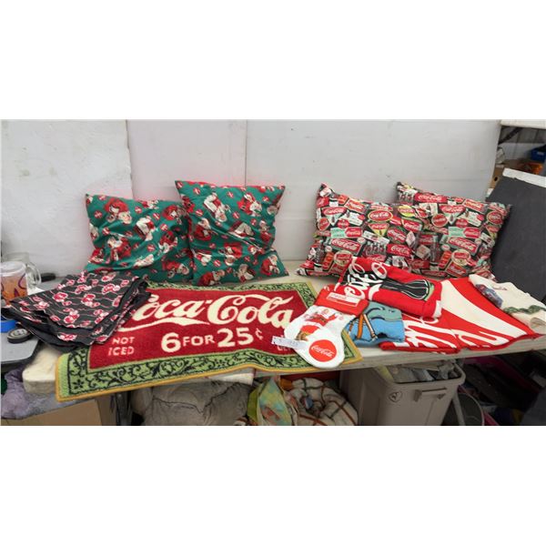 Coca-Cola: 4 Toss Pillows, 5 Beach Towels, Throw Blanket, and Rubber-Backed Mat