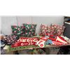 Image 1 : Coca-Cola: 4 Toss Pillows, 5 Beach Towels, Throw Blanket, and Rubber-Backed Mat