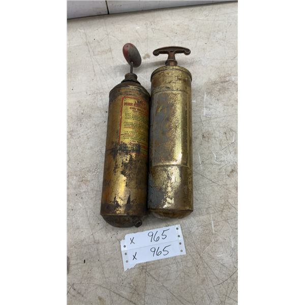 2 Vintage Brass Fire Extinguishers