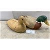 Image 1 : Two Wooden Duck Decoys, Painted Mallard and Unpainted Hen with Glass Eyes