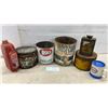 Image 1 : Vintage Oil and Grease Cans, Esso Outboard Oil Bottle, Frost Cop Anti-Freeze Can