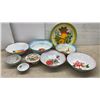 Image 1 : Assorted Enamelware: 10 Bowls and 1 Tray with Floral and Fruit Designs