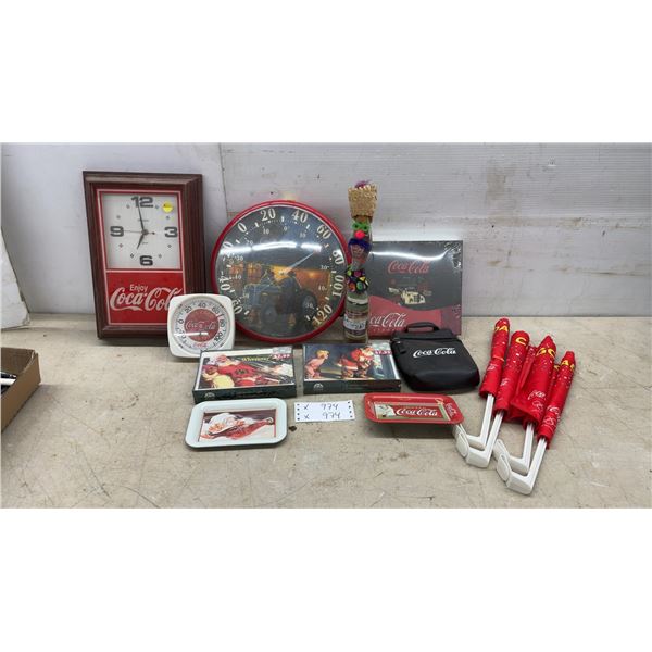 Coca-Cola Wall Clock, Thermometers, Santa Puzzles, and Trays