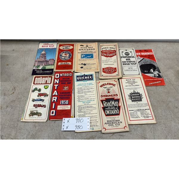 Vintage Canadian Road Maps: Ontario, Quebec, Manitoba, Saskatchewan, Alberta, and BC