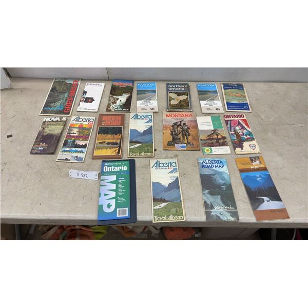 Vintage Canadian and USA Road Maps: Alberta, Ontario, Manitoba, and Winnipeg