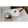Image 5 : Vintage Enamelware: Large Basin, 2 Saucepans, Teapot, Mug, and Sugar Bowl