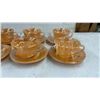 Image 2 : Fire-King Peach Lusterware Tea Set: 6 Cups, 6 Saucers, and Creamer