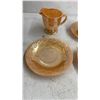 Image 4 : Fire-King Peach Lusterware Tea Set: 6 Cups, 6 Saucers, and Creamer