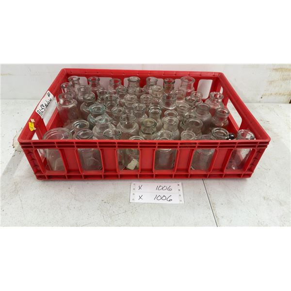 Antique Clear Glass Medicine and Utility Bottles in Red Crate