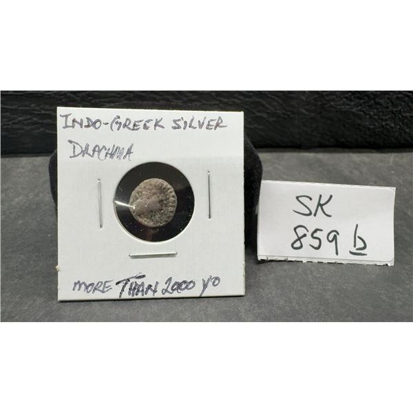 Ancient Indo-Greek Silver Drachma Coin, More Than 2,000 Years Old