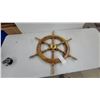 Image 1 : Ship's Wheel, 8-Spoke Wood and Brass, with 6 Handles, 29" Diameter