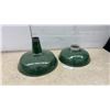 Image 1 : Two Green Enamel Industrial Light Shades, 18 and 16” Diameters