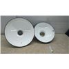 Image 2 : Two Green Enamel Industrial Light Shades, 18 and 16” Diameters
