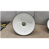 Image 7 : Two Green Enamel Industrial Light Shades, 18 and 16” Diameters