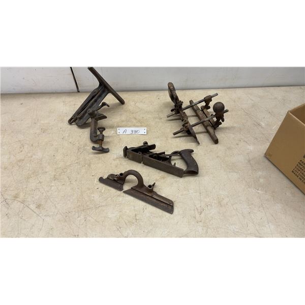 Lot of Antique Woodworking Tools: Stanley No. 45 and 78 Combination/ Router Plane, Steel Vise and