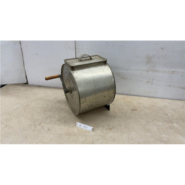 Vintage metal Hand-Crank Butter Churn with Wooden Paddles and Spigot