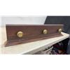 Image 7 : Vintage Wood and Brass Wall-Mount Coat Rack with Three Brass Knobs, 35 1/2 × 7 1/2 × 2 3/4”