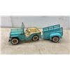 Image 7 : Vintage 1960s Tonka Pressed Steel Turquoise Jeep Commander and Utility Stake Trailer Set