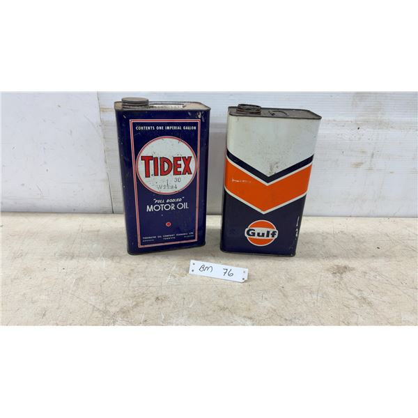 Tidex and Gulf Motor Oil Cans, 1 Imperial Gallon Each