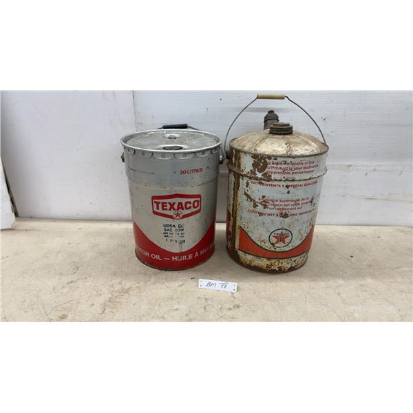 Two Texaco Motor Oil Cans: 20 Litres Ursa 10W SAE 10W and 5 Imperial Gallons Can