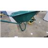 Image 5 : Single-Wheel Wheelbarrow with Green Deep-Set Tub, Green Metal Frame and Yellow Handle Grips