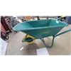 Image 6 : Single-Wheel Wheelbarrow with Green Deep-Set Tub, Green Metal Frame and Yellow Handle Grips