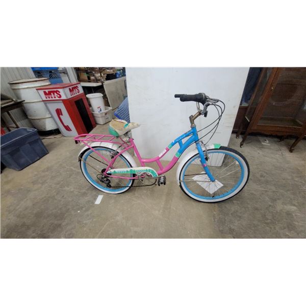Schwinn Sunnyway Children's Cruiser Bicycle, Pink and Blue Frame, White Tires with Blue Rims 24"