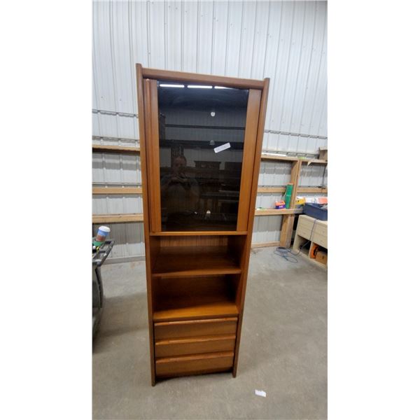 Mid-Century Modern Danish Teak Display Cabinet with Tinted Glass Door and Three Drawers